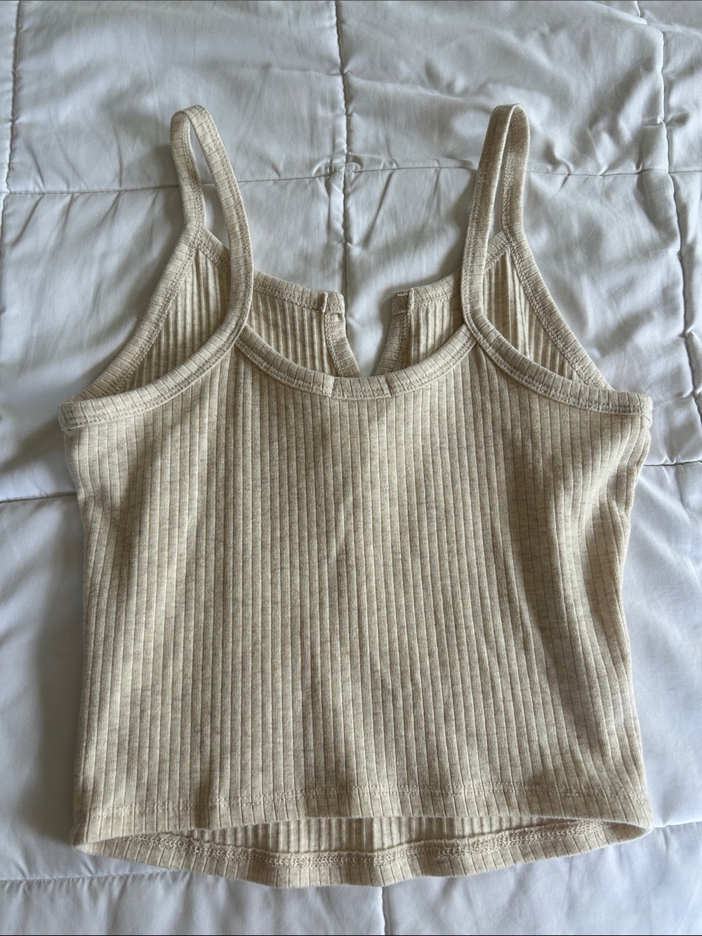 Cream Ribbed Henley Cami with Button Front - Picture 3 of 4
